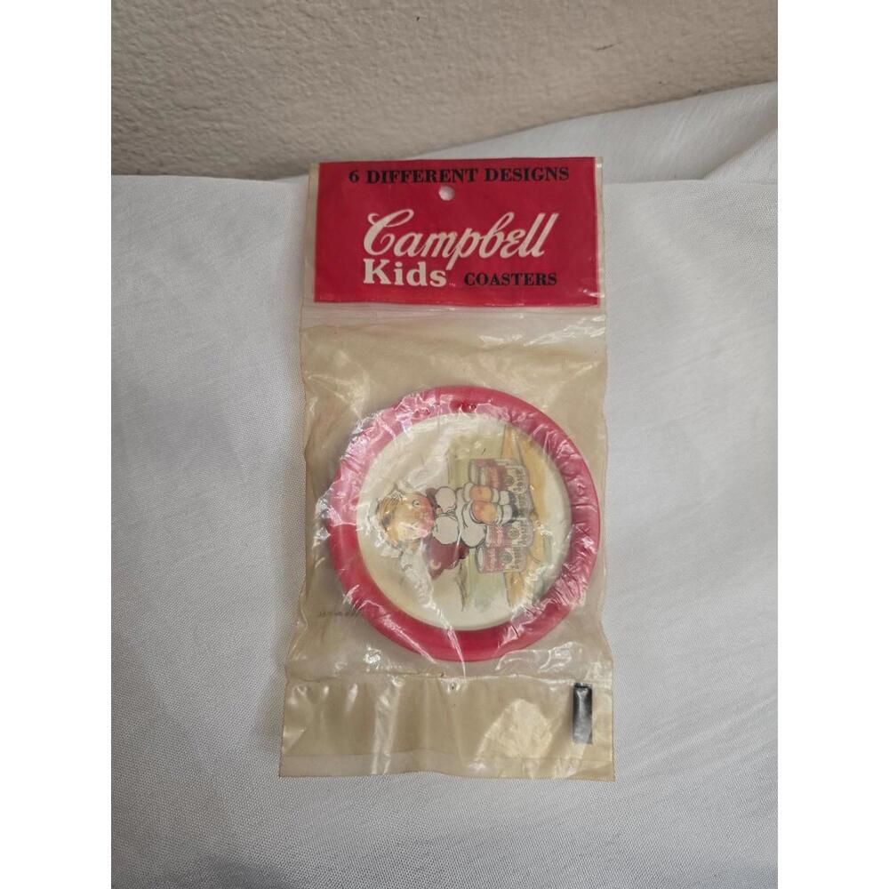 Vintage Campbell Kids Metal Coasters 6 different designs. Campbell's Soup Kids
